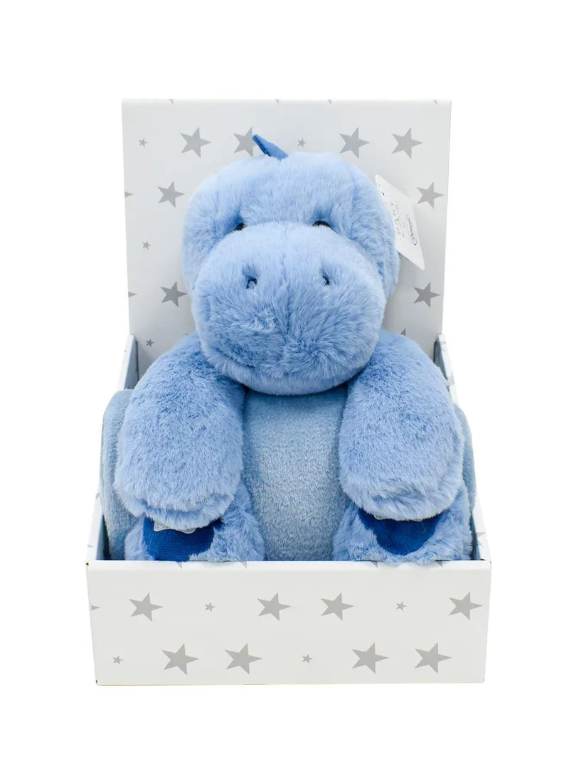 Λούτρινο Ζωάκι Σετ 2 Τεμ. bebe Dinosaur 01 Ύψος 25 cm +amp; Κουβέρτα Coral Fleece 75X90 cm Blue 100% Polyester