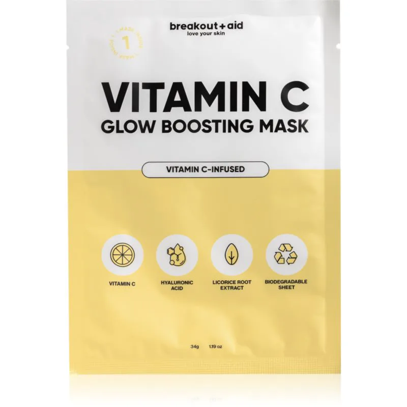 breakout + aid Vitamin C Glow Boosting Mask φύλλο μάσκας με βιταμίνη C 34 γρ