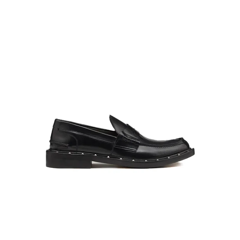 VALENTINO GARAVANI Ανδρικό Μαύρο Semi-Gloss Calfskin Studded Moccasin