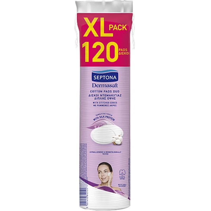 Septona Dermasoft Cotton Pads Δίσκοι Ντεμακιγιάζ Διπλής Όψης 120 Τεμάχια