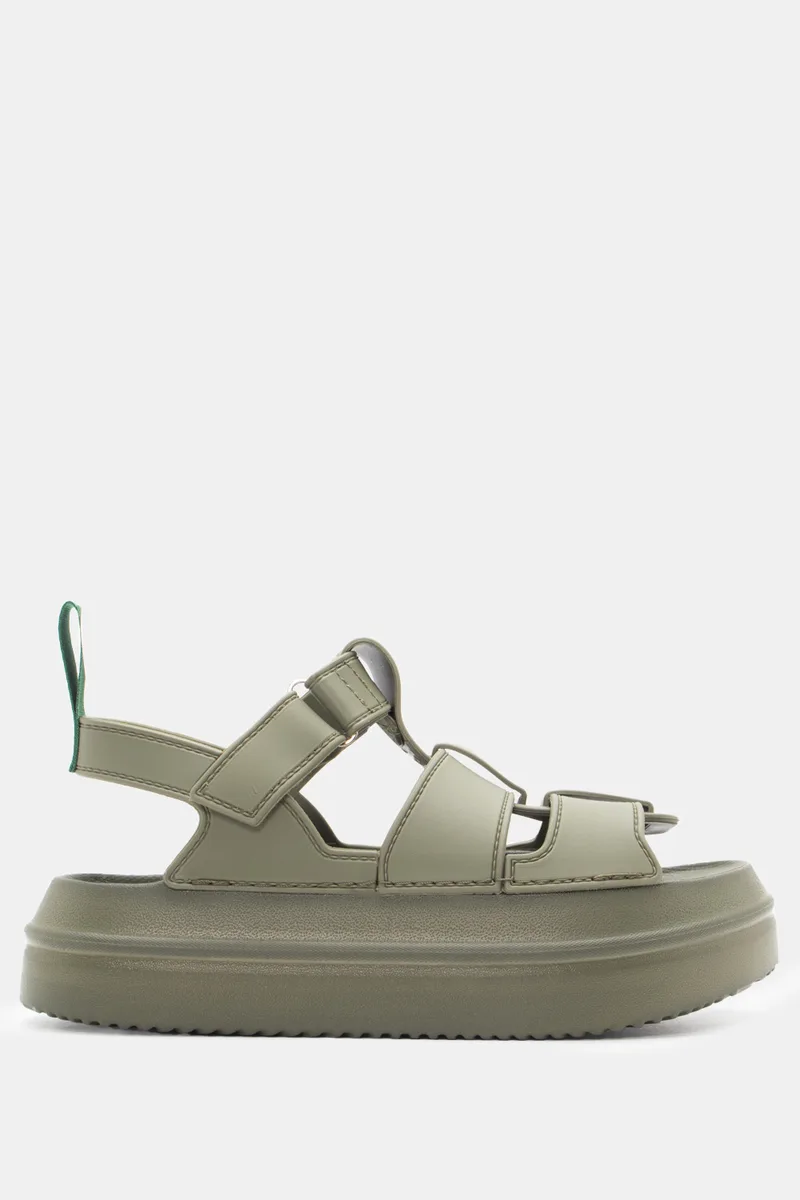 Πέδιλα Flatform με Velcro - Χακί