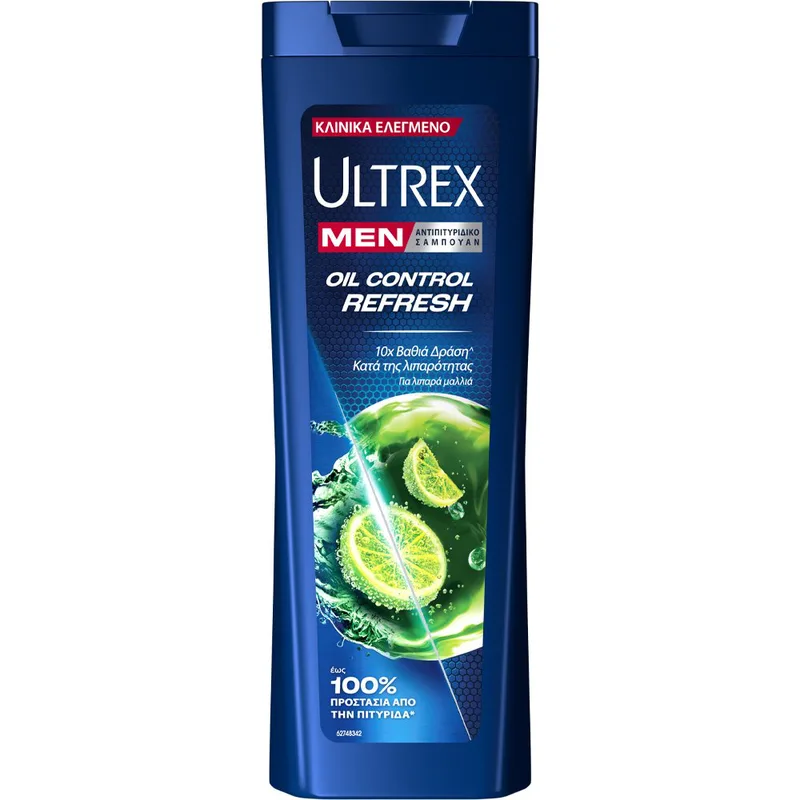 Ultrex Men Oil Control Refresh Anti-Dandruff Shampoo Αντιπιτυριδικό Σαμπουάν Κατά της Λιπαρότητας με Εκχύλισμα Λεμονιού 225ml