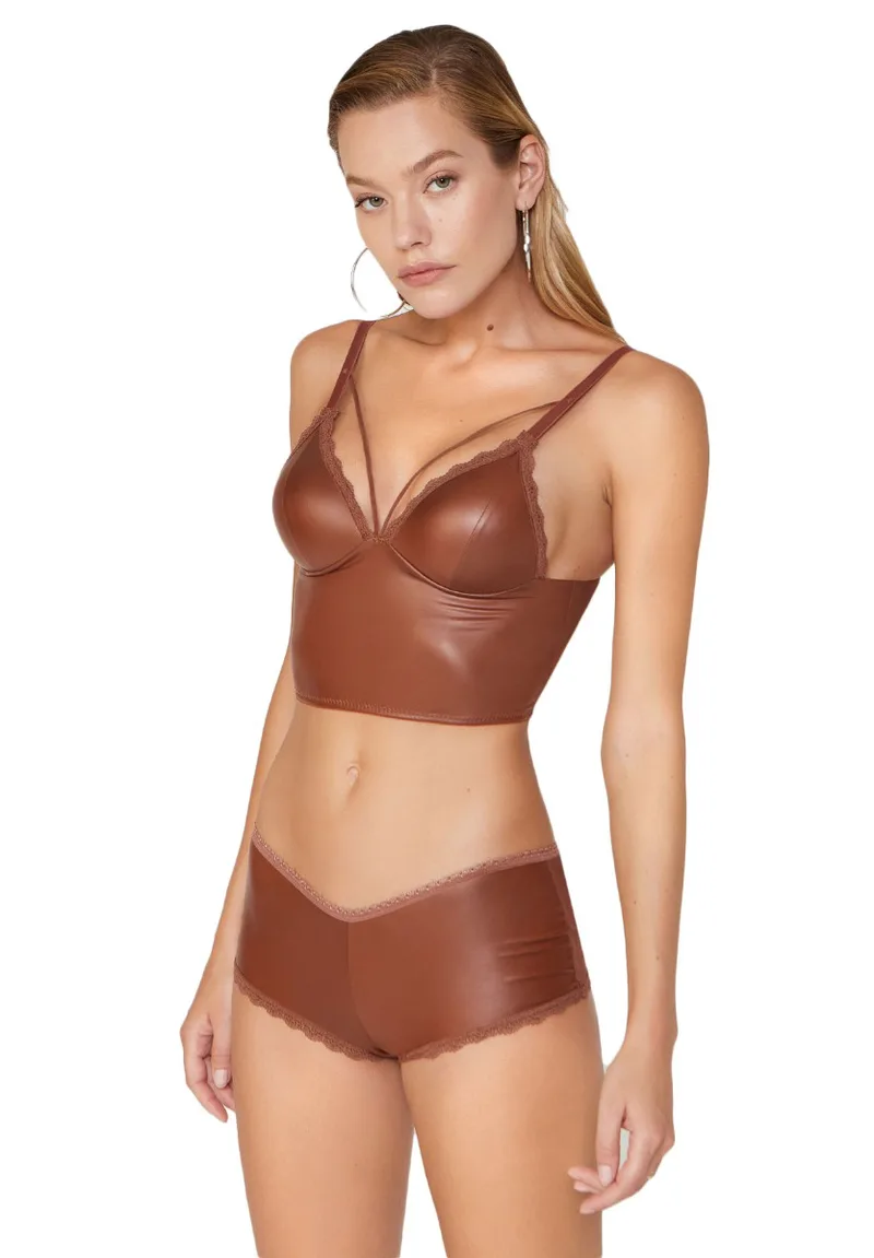 Σετ Bralette - Hipster Cansoy δερμάτινα Deri Tan CA309D