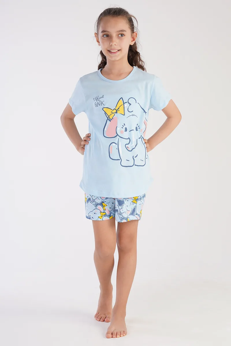 Vienetta Kids Παιδική καλοκαιρινή βαμβακερή πυτζάμα για κορίτσια "I Believe In Pink" κοντομάνικη με σορτσάκι-(3-10ετών)-211330