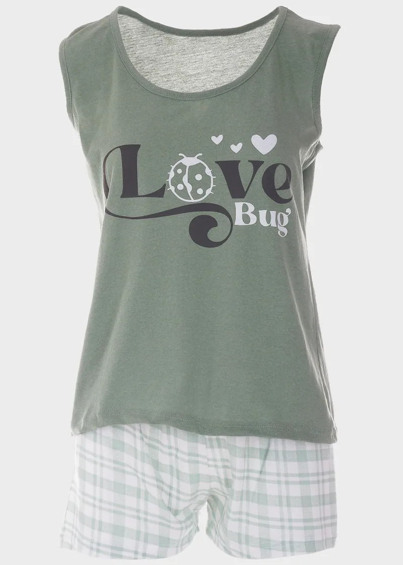Baby doll Love Bug καρό σόρτς ΠΡΑΣΙΝΟ