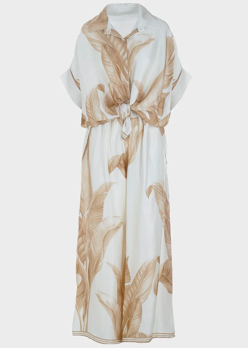 Γυναικείο σετ παντελόνα-πουκαμίσα all print. Elegance Style SAND
