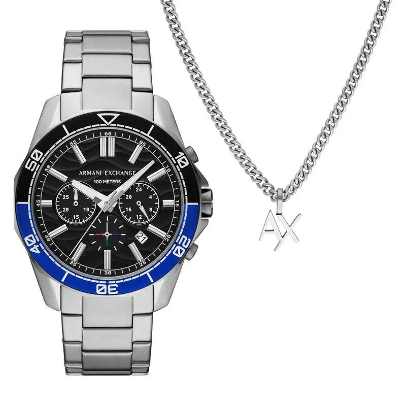 ARMANI EXCHANGE Spencer Gift Set - AX7166, Silver case with Stainless Steel Bracelet