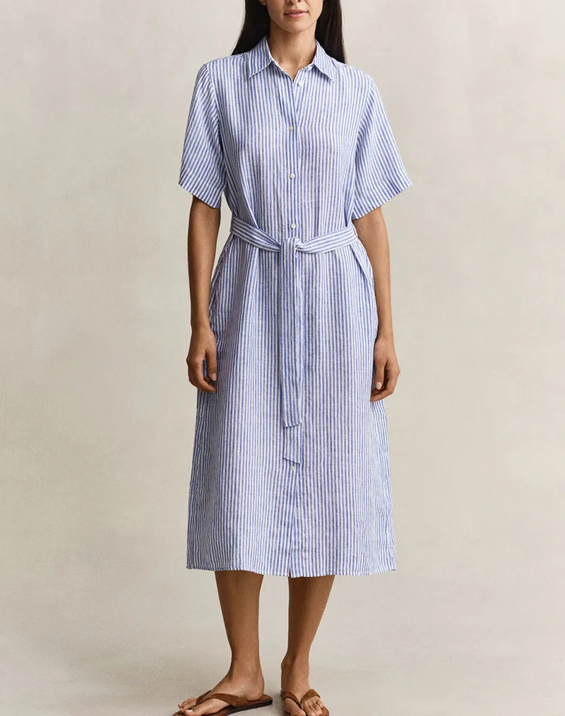 GANT ΦΟΡΕΜΑ STRIPED LINEN SS SHIRT DRESS 3GW4503496-417 Blue