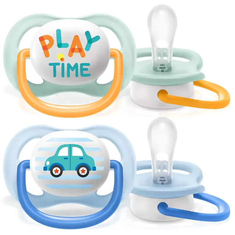 Avent Ultra Air SCF080/09 Ορθοδοντική Πιπίλα Σιλικόνης με Μεγάλες Οπές για να Αναπνέει το Δέρμα του Μωρού 0-6m 2 Τεμάχια - Γαλάζιο / Πράσινο