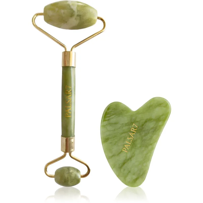 PALSAR7 Massage Roller and Guasha Green Xiuyan Jade κύλινδρος για μασάζ Για το πρόσωπο και οδηγίες για μασάζ