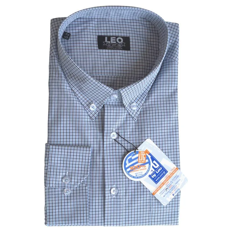 Πουκάμισο καρό γαλλικής ραφής "Summer Check" by Leo Collection - Navy Blue / White
