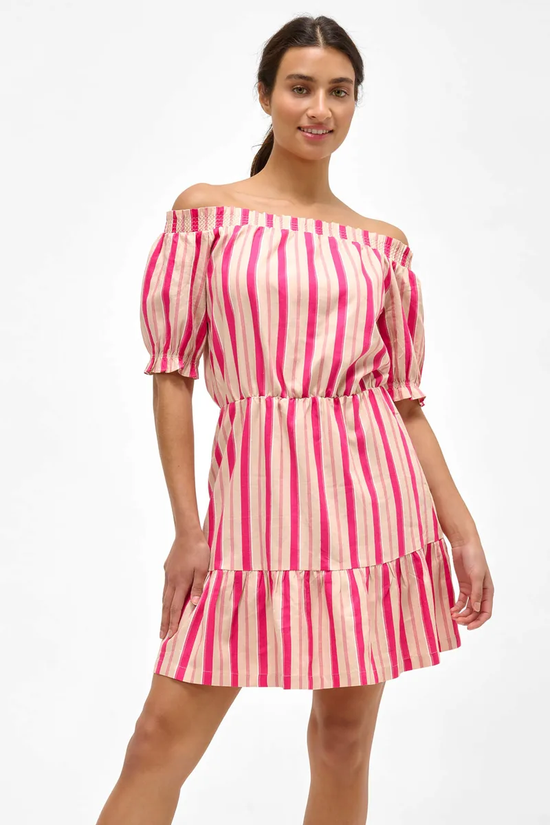 Orsay γυναικείο mini φόρεμα με carmen λαιμόκοψη - 471661-381000 Φούξια