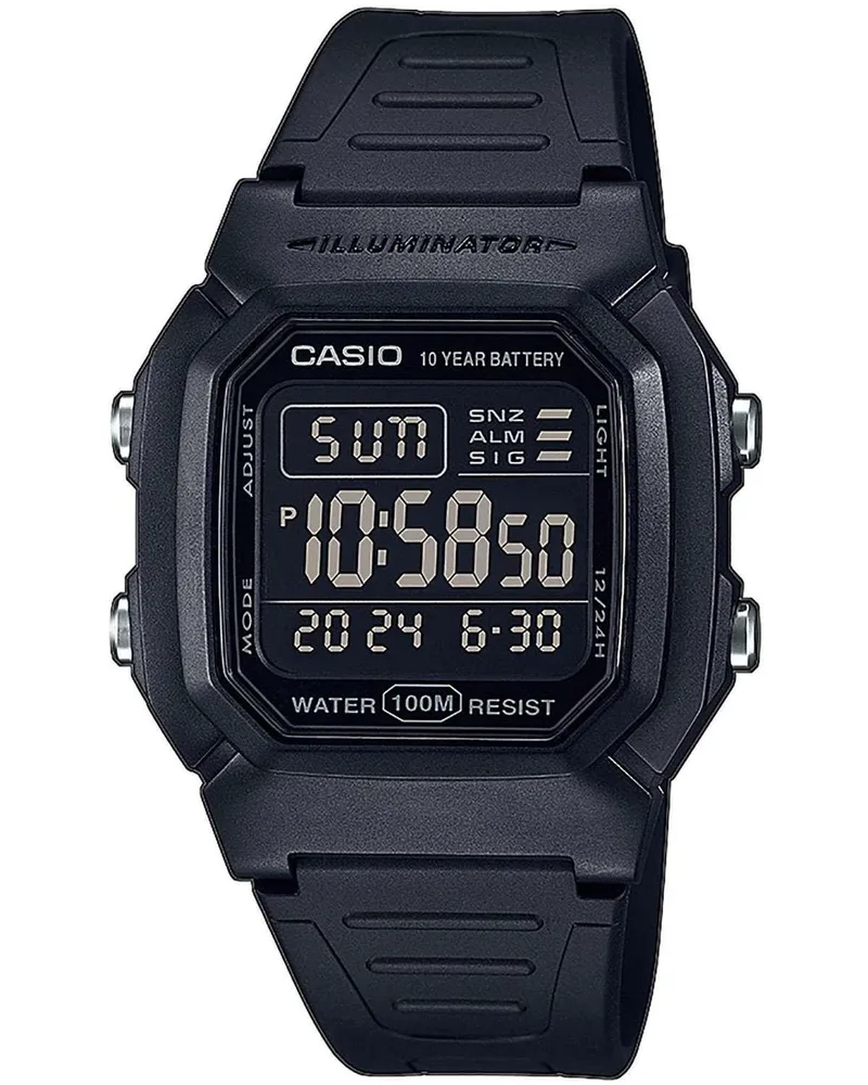 CASIO Collection Chronograph - W-800H-1BVES, Black case with Black Rubber Strap