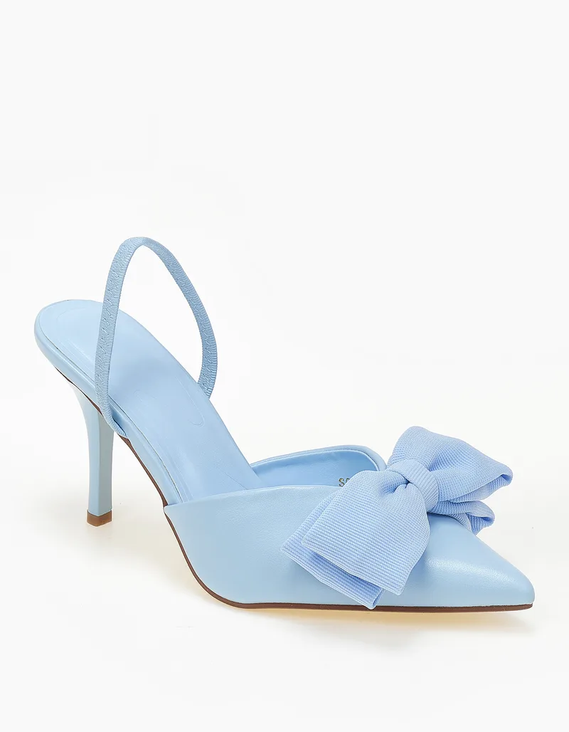 Slingback γόβες με διακοσμητικό φιόγκο - Γαλάζιο