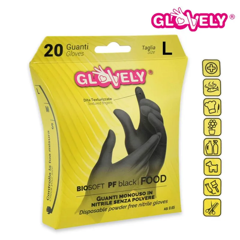 Rays biosoft powder-free black nitrile glove 20 pieces size l