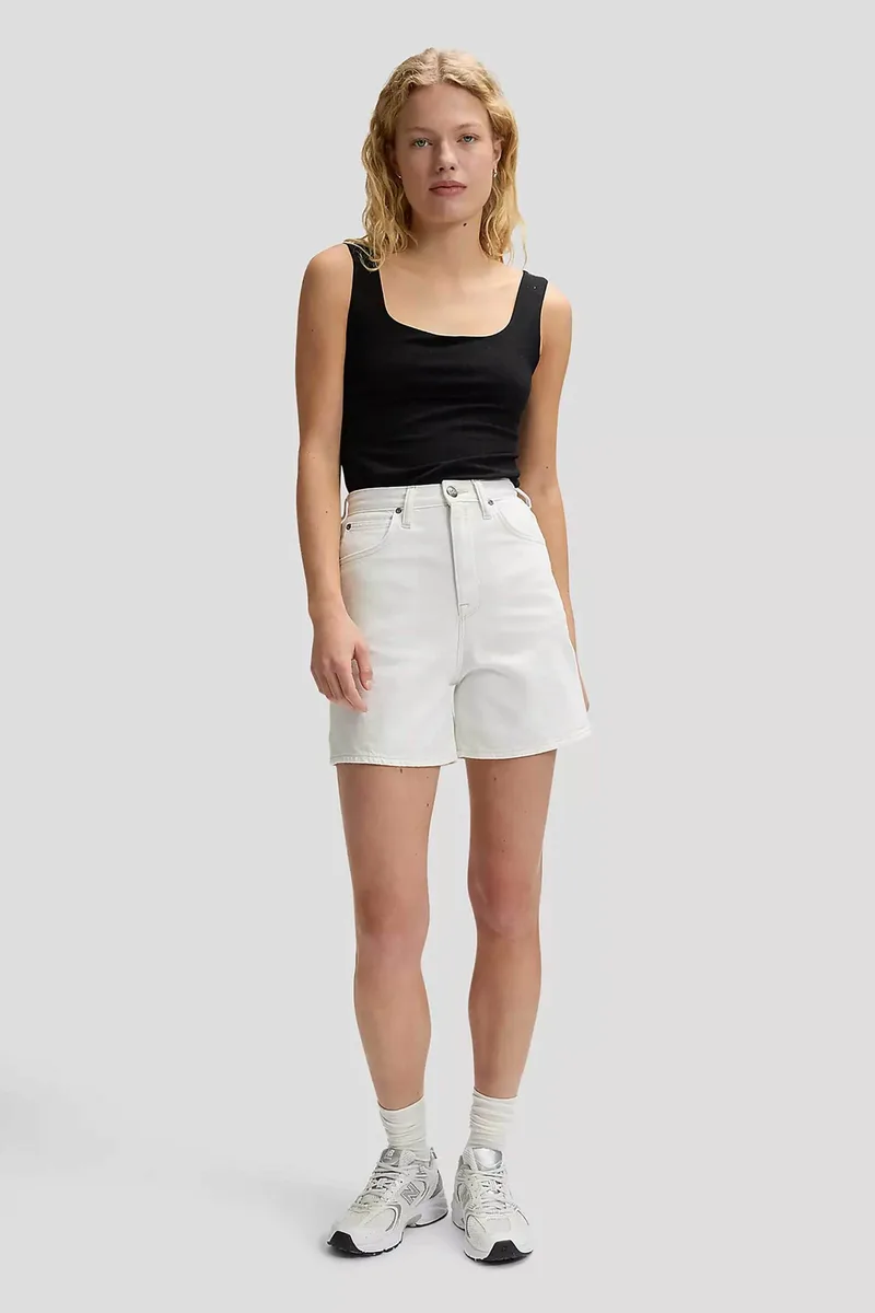 Lee® γυναικείο denim σορτς ψηλόμεσο με logo patch Regular Fit "Stella" - 112376779 Λευκό