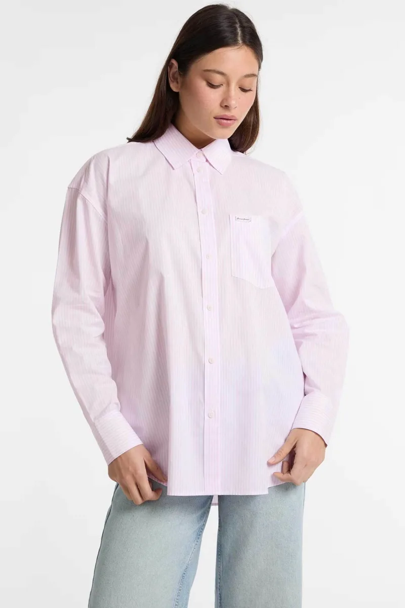 Guess γυναικείο πουκάμισο ριγέ Oversized Fit - W5RH94WGZ11 Ροζ