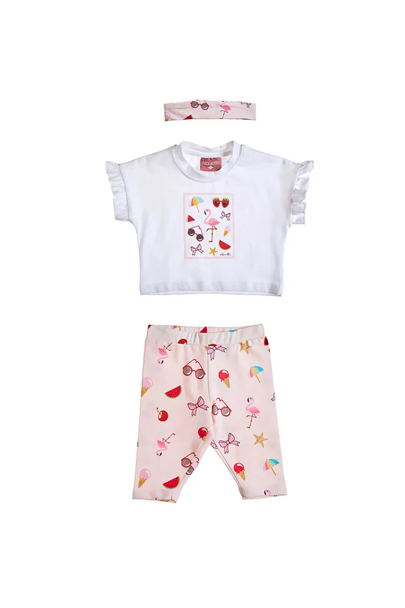 Alouette βρεφικό σετ crop top με κολάν και κορδέλα μαλλιών (3 τεμάχια) - 00470964 Λευκό
