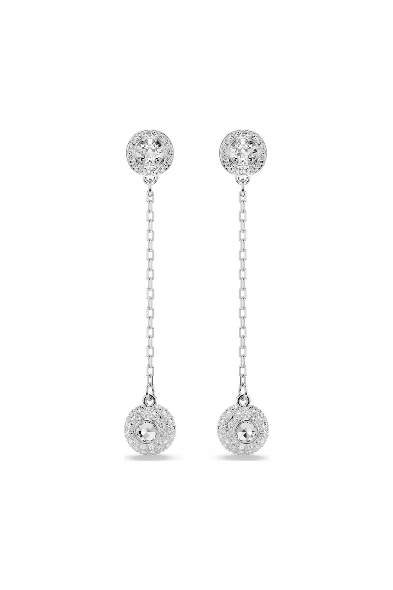 Swarovski γυναικεία σκουλαρίκια-σταγόνα στρογγυλή κοπή, λευκά, επιμετάλλωση ροδίου "Una Angelic" - 5732273
