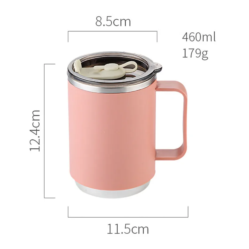 Ανοξείδωτη Κούπα Θερμός 460ml με Λαβή και Καλαμάκι Ροζ