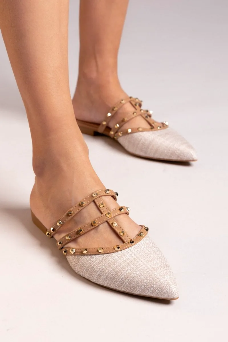 ERYNN Pointed Studded Mules - 333-280 - Μπεζ