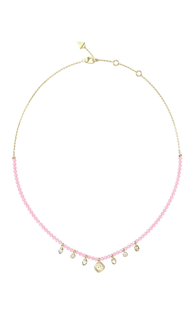 GUESS STEEL JAIPUR SPLENDOR JUBN06144JWYGRST/U Κολιέ Χρυσό Με Ροζ Χάντρες Και Κρεμαστά Τσαρμ