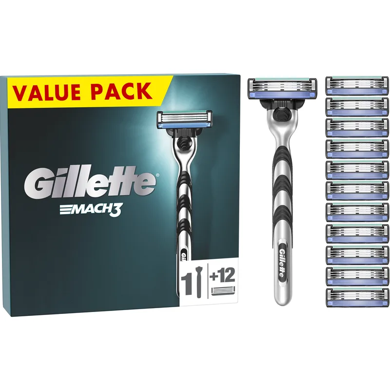 Gillette Mach3 Men's BladeRazor System Value Pack Ανταλλακτικές Κεφαλές Ξυριστικής Μηχανής 12 Τεμάχια & Λαβή 1 Τεμάχιο