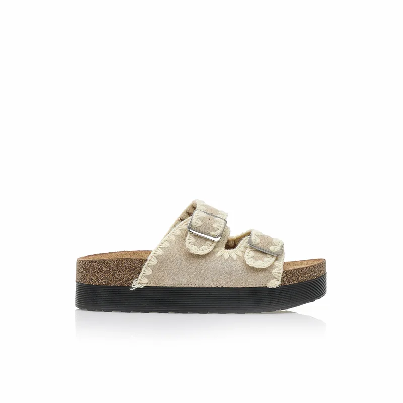 Flatforms μπεζ σουέτ με πλεκτή λεπτομέρεια ΜΠΕΖ