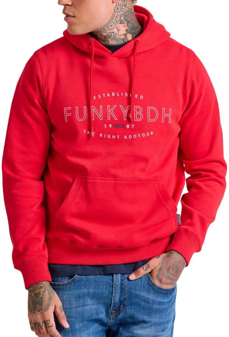Μπλούζα Μακρυμάνικη Funky Buddha Με Κουκούλα & Τύπωμα Στο Στήθος FBM010-009-06-CRIMSON RED Ανδρικό