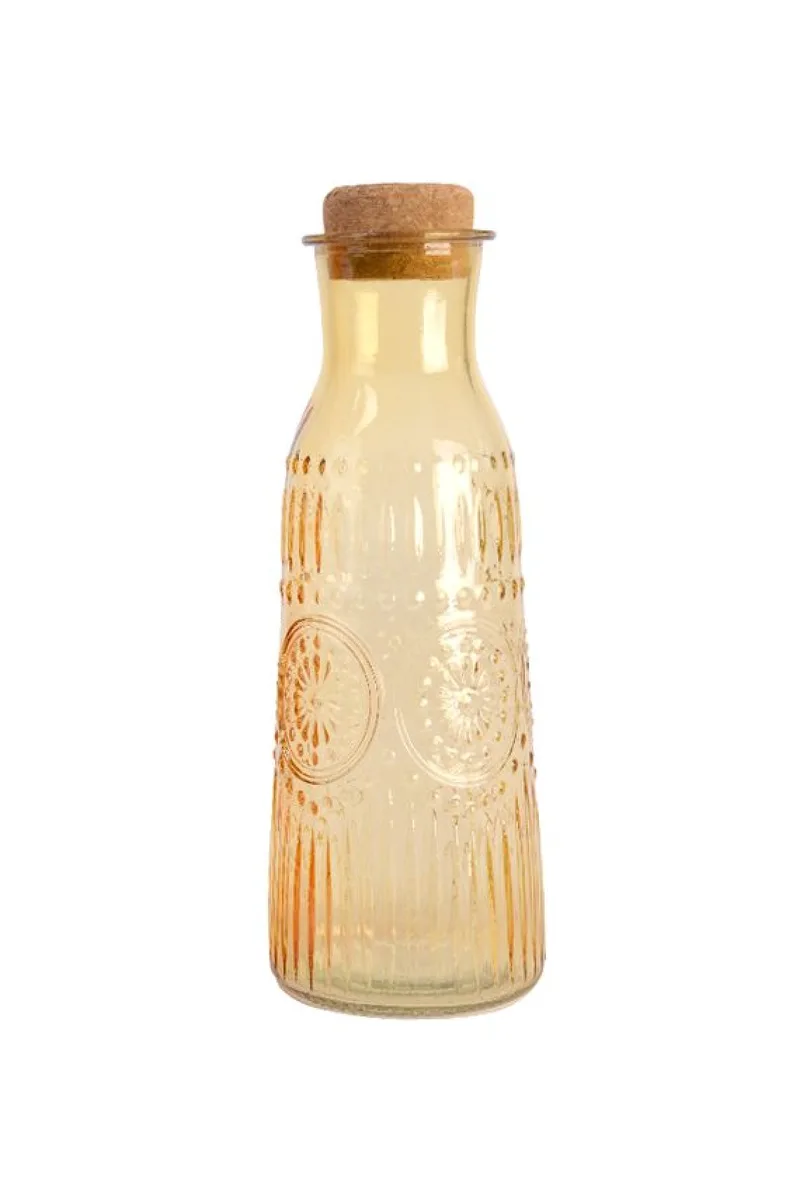 Καραφα Γυαλινη Με Αναγλυφο Σχεδιο 1Lt 9.5x9.5x27cm Κίτρινο Kaeming