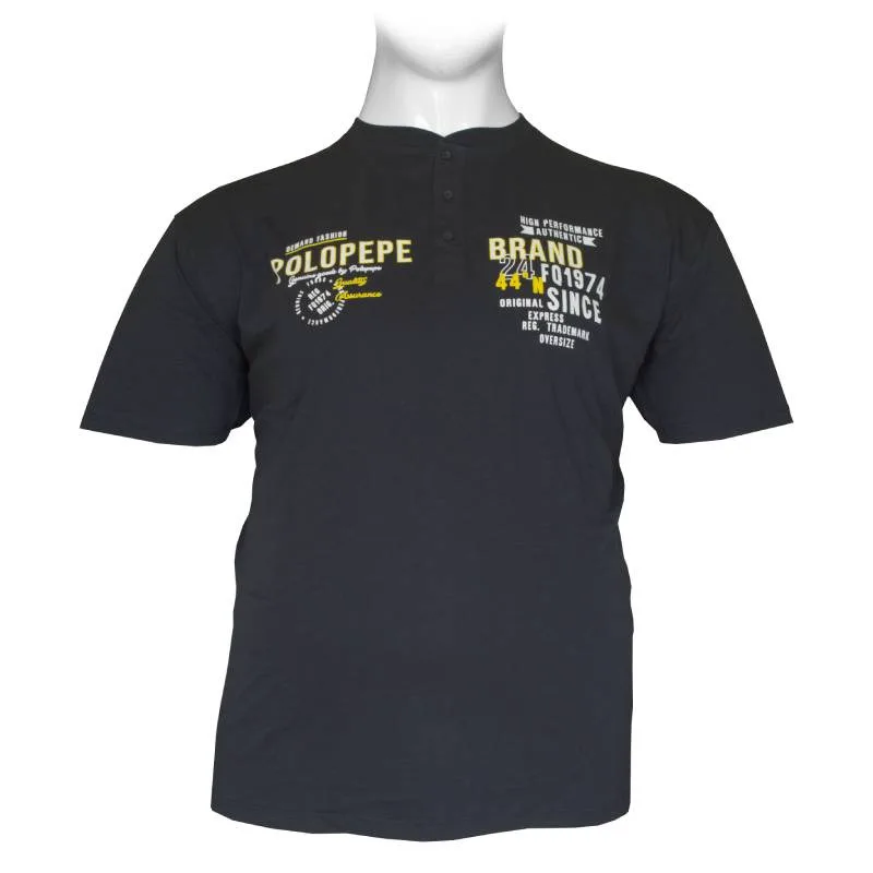 T-shirt button ve βαμβακερό με στάμπα by LTG - Dark Blue