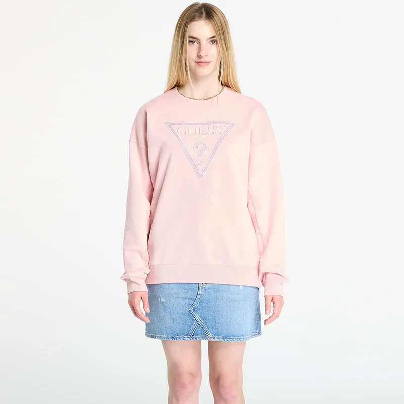 Φούτερ GUESS Ls Triangle Glitter Sweatshirt Ροζ M