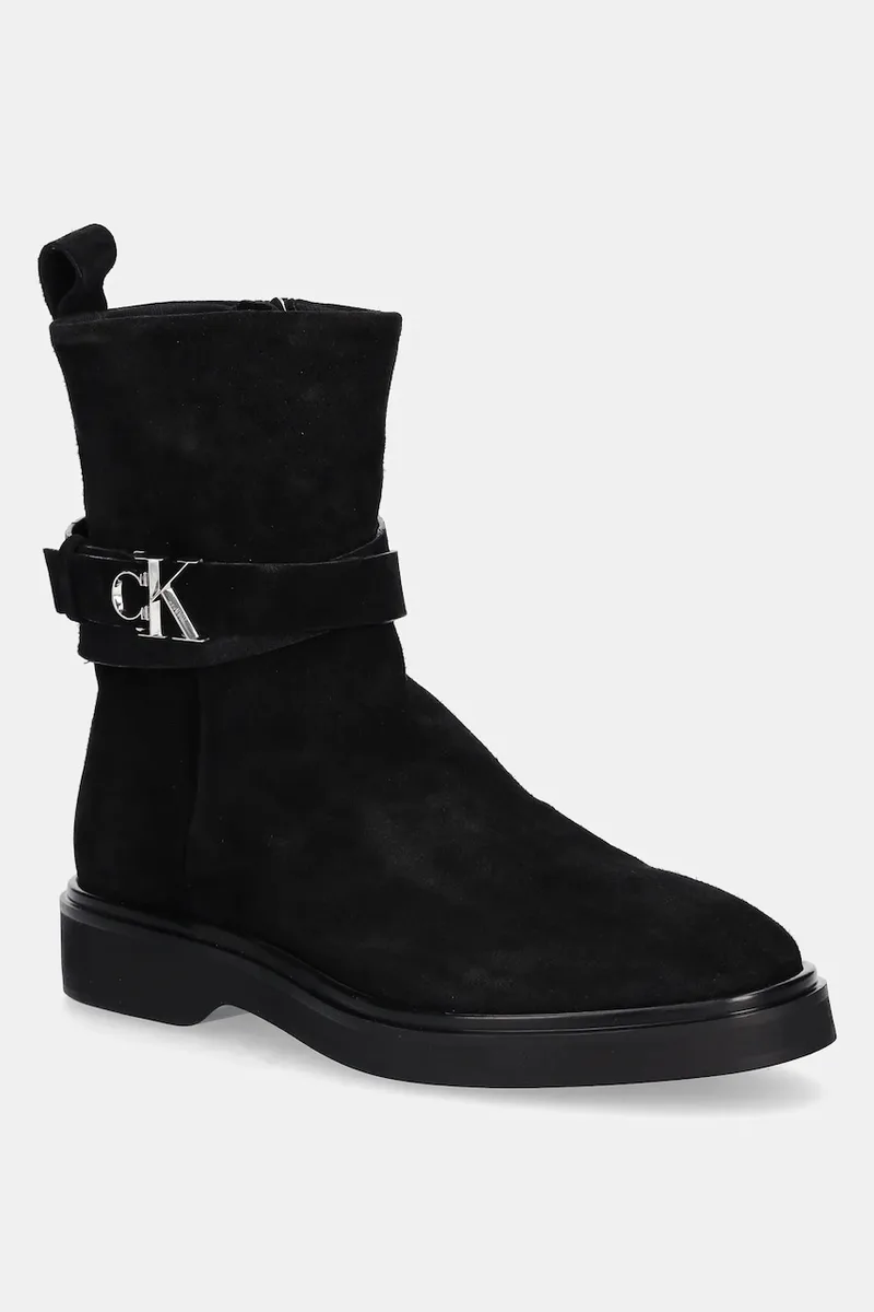 Σουέτ μπότες Calvin Klein ANKLE BOOT W/ METAL LOGO SUE