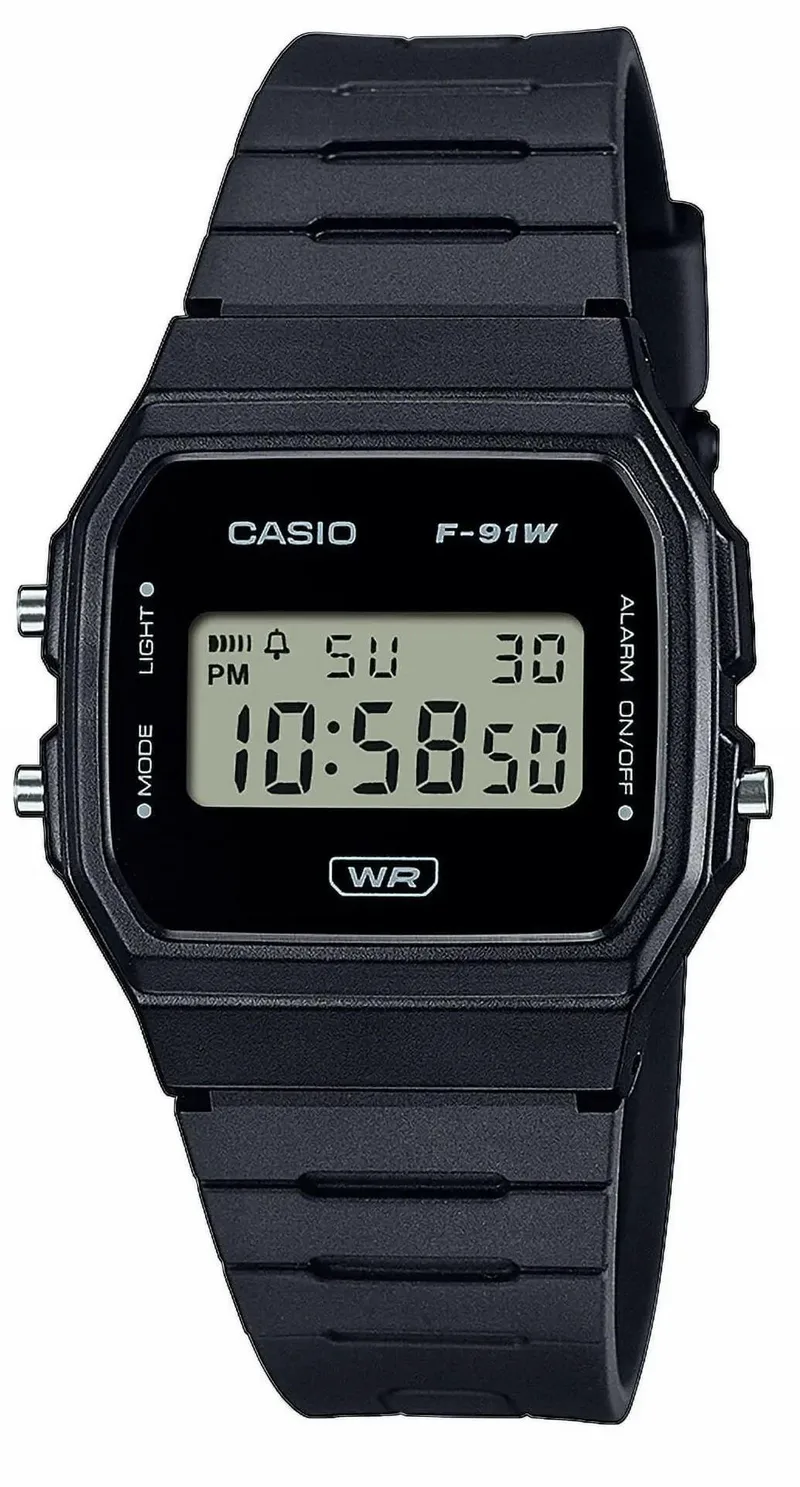 CASIO Collection - F-91WB-1AEF, Black case with Black Rubber Strap
