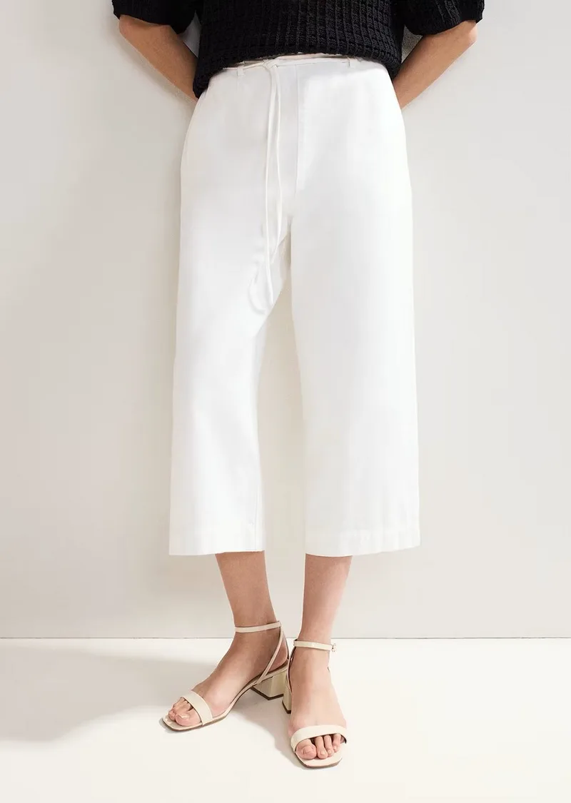 Phase Eight Γυναικείο Παντελόνι Culottes Βαμβακερό σε Λευκό Denim με Ζώνη Regular Fit