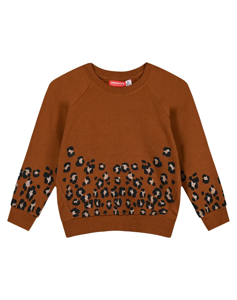 Μπλούζα ρεγκλάν φούτερ με animal print λεοπάρ για κορίτσι - Μπρονζέ 15-123309-5