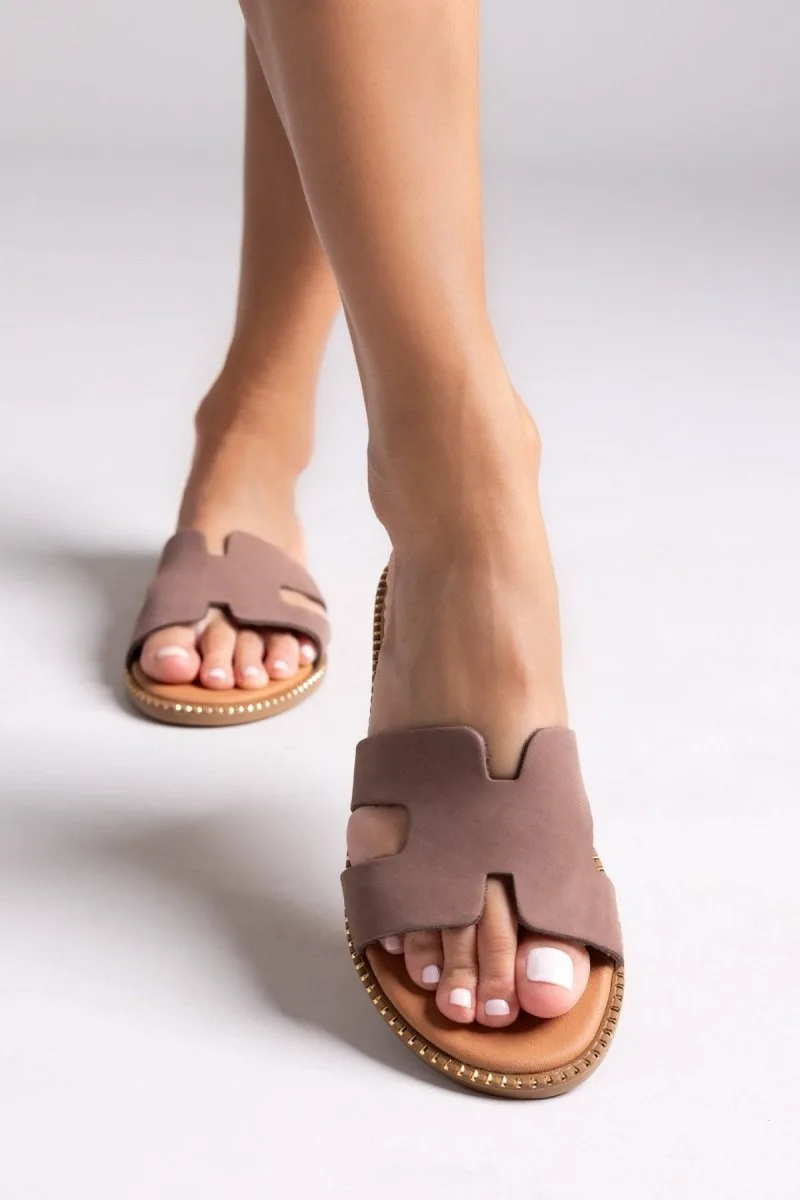 Estil Leather Sandals Cut-outs - B-23 (nubuck) - Taupe
