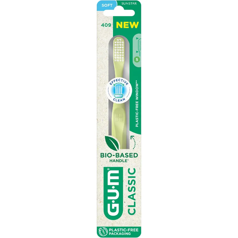 Gum Classic 409 Soft Toothbrush Μαλακή Οδοντόβουρτσα για την Καθημερινή Φροντίδα των Δοντιών & των Ούλων 1 Τεμάχιο - Κίτρινο