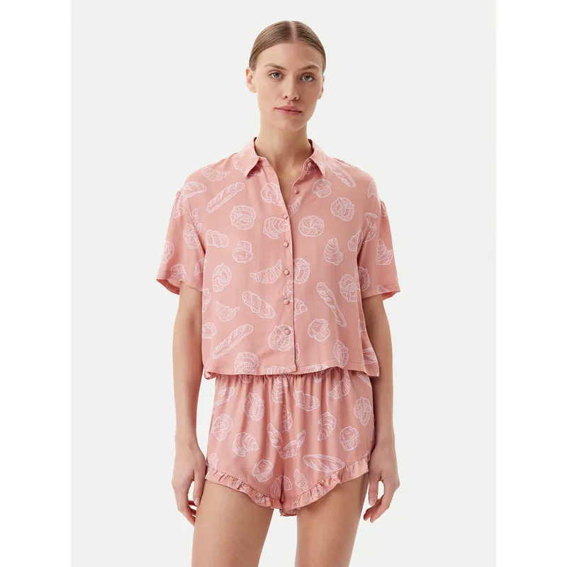 Hunkemöller Μπλούζα πιτζάμας 301513 Μπεζ Regular Fit
