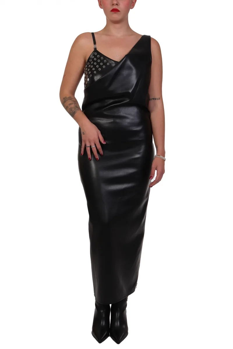 PATRIZIA PEPE ΦΟΡΕΜΑ ΤΙΡΑΝΤΑ FAUX LEATHER ΚΡΟΥΑΖΕ ΤΡΟΥΚΣ MIDI ΜΑΥΡΟ