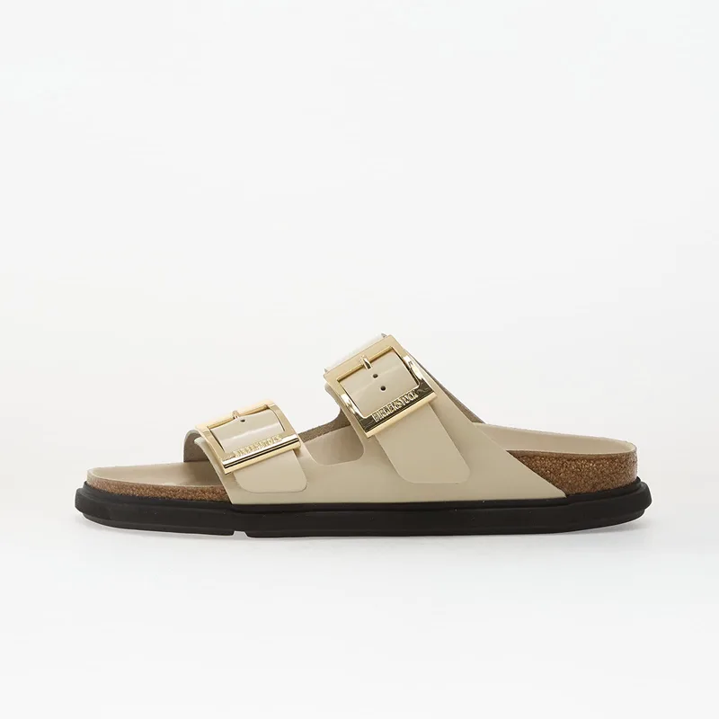 Sneakers Birkenstock Arizona Droplet Buckle Natural Leather Patent Women High-Shine Ecru EUR 39