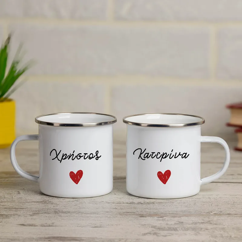 Names Cups - Κούπες Vintage Eμαγιέ - Λευκό