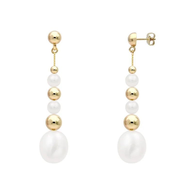 TBS Creations Σκουλαρίκια με μαργαριτάρια Fresh Water Pearl από χρυσό 14 καρατίων BSE111163