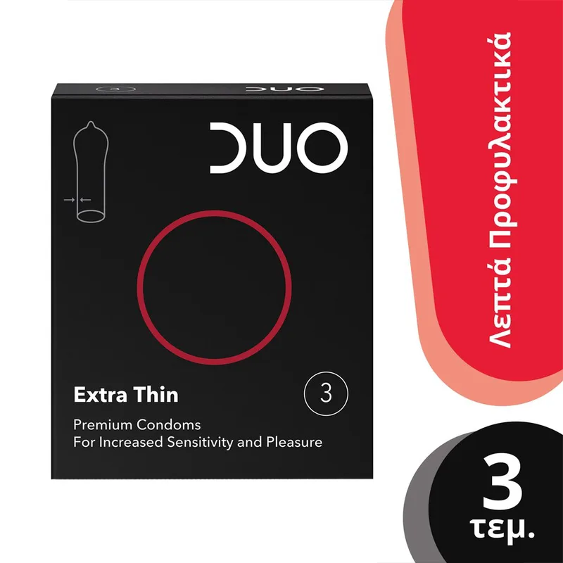 Duo Extra Thin Premium Condoms Λεπτό Προφυλακτικό Για Μεγαλύτερη Αίσθηση & Ευχαρίστηση 3 Τεμάχια