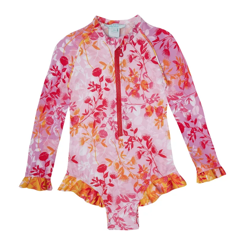 GIRL'S ONE PIECE LONG SLEEVE RUFFLES BOTANICAL MIX