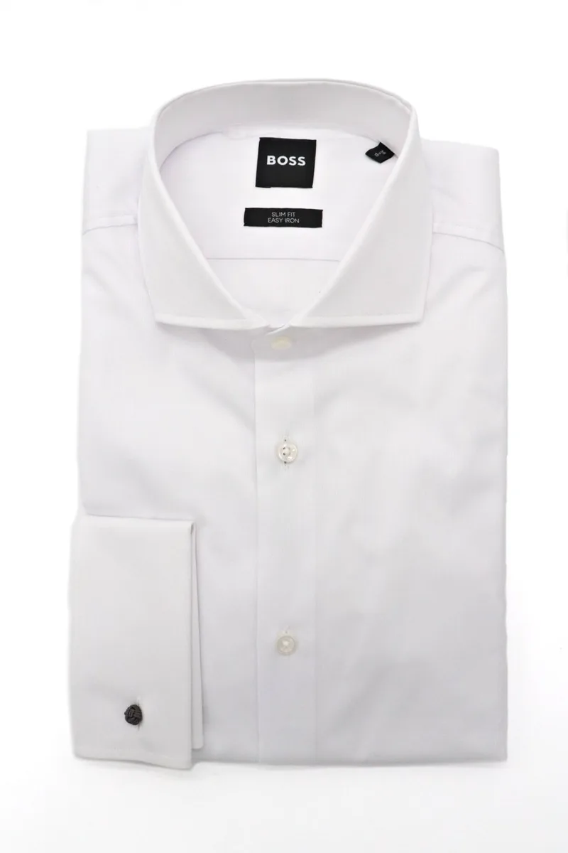 BOSS ΠΟΥΚΑΜΙΣΟ ΜΑΝΙΚΕΤΟΚΟΥΜΠΟ SLIM FIT EASY IRON H-HANK-SPREAD-DC-214 ΛΕΥΚΟ