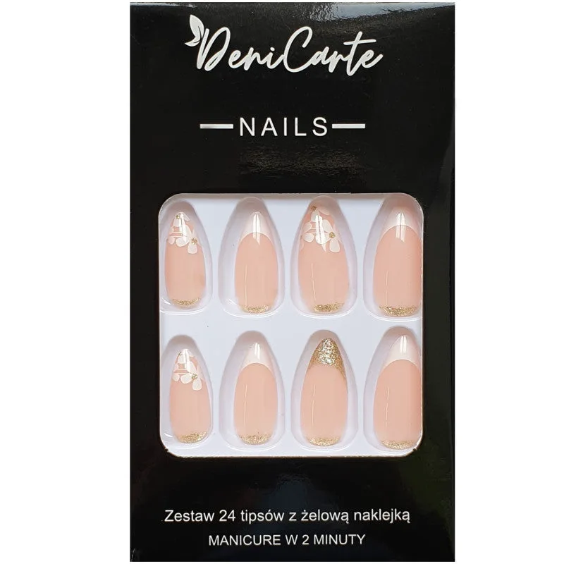 Deni Carte Tipsy French - French style false nails White flowers