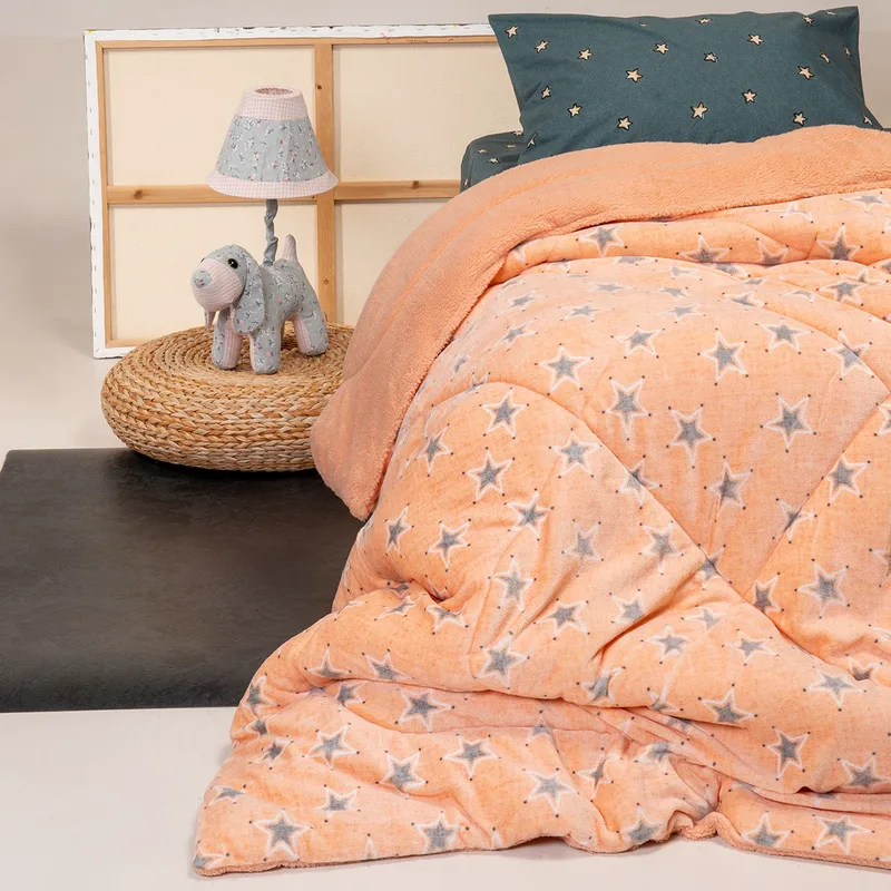 Κουβερτοπάπλωμα Flannel-Sherpa Παιδικό Μονό 160x220εκ. Mini Stars Girl Somon Melinen 2000047103 (Ύφασμα: Fleece, Χρώμα: Σομόν) - MELINEN - 2000047103