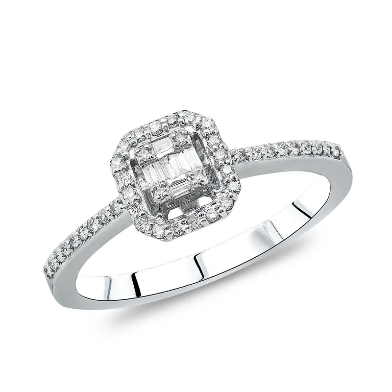 Diamond Group Μονόπετρο Δαχτυλίδι με Διαμάντια Brilliant από Λευκό Χρυσό 18 Καρατίων DDX484