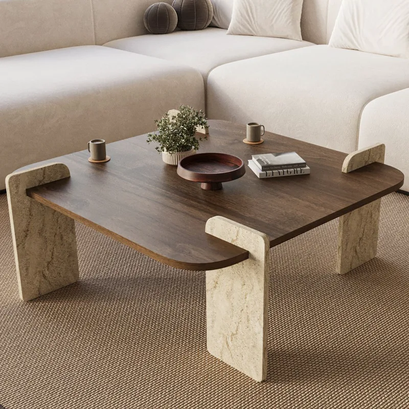 Τραπεζάκι Σαλονιού Afrolli - Walnut, Travertine 116Sam1502 (90x35x90 cm)